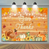 Lofaris Yellow Orange Floral And Pumpkins Give Thanks Backdrop